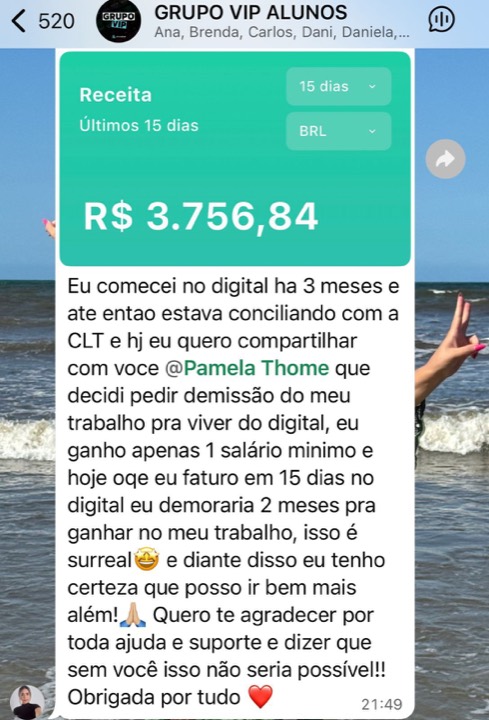 R$ 3.756,84 em 15 dias — Começou enquanto ainda conciliava com a CLT.